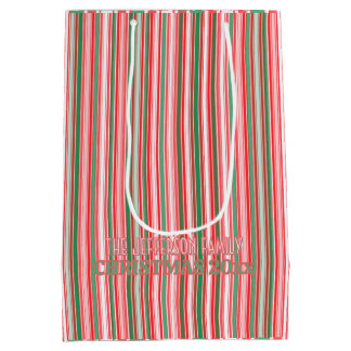 Classic Christmas Green Red Stripes  Medium Gift Bag