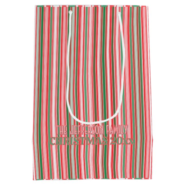 Classic Christmas Green Red Stripes  Medium Gift Bag (Back)