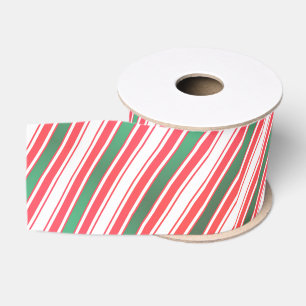 Classic Christmas Green Red White Stripes Ribbon Grosgrain Ribbon