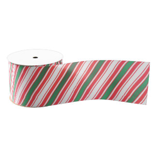 Classic Christmas Green Red White Stripes Ribbon Grosgrain Ribbon