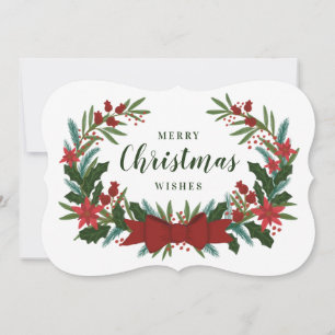 Classic Christmas Greenery Wreath Holiday Card