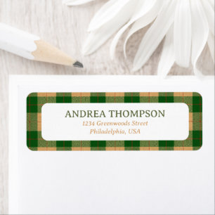 Classic Christmas Heritage Green and Beige Plaid Return Address Label