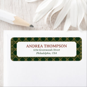 Classic Christmas Heritage Green Plaid Return Address Label