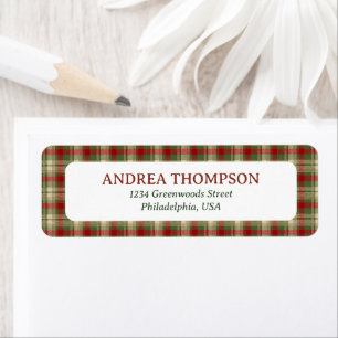 Classic Christmas Heritage Green Red Beige Plaid Return Address Label