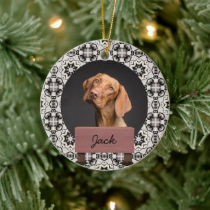 classic christmas holiday Custom Dog Photo Ceramic Ornament