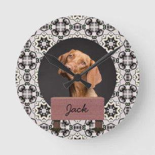 classic christmas holiday Custom Dog Photo   Round Clock