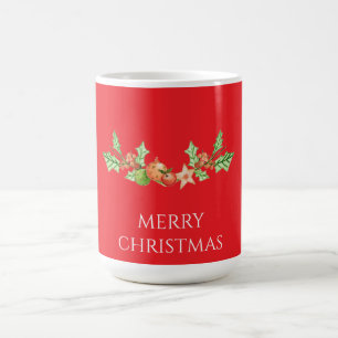 Classic christmas holly and pine cone design coffee mug