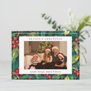 Classic Christmas Holly Flat Holiday Card