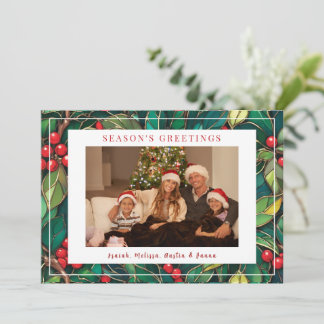 Classic Christmas Holly Flat Holiday Card
