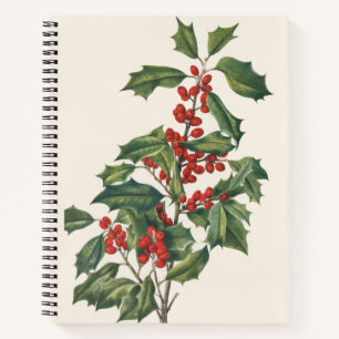 Classic Christmas Holly with Red Berries Art Notebook