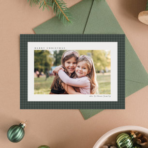 Classic Christmas houndstooth one photo green Holiday Card