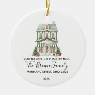 Classic Christmas House Winter New Home Custom Ceramic Ornament