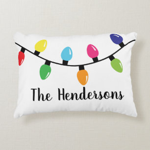 Classic Christmas Lights Retro Holiday -Add Name Decorative Cushion