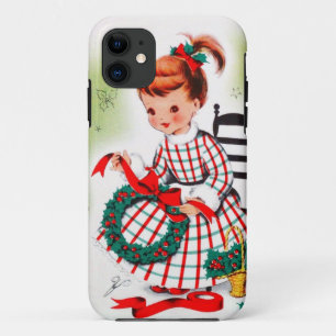Classic Christmas Little Girl With Wreath Ribbons iPhone 11 Case