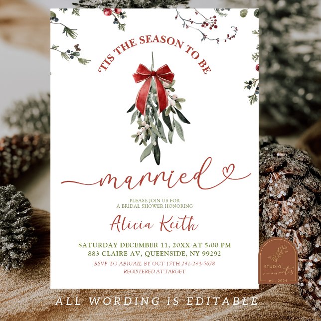 Classic Christmas Mistletoe Bridal Shower Invitation (Creator Uploaded)