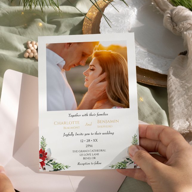 Classic Christmas Modern Minimal Photo Wedding Invitation (Creator Uploaded)