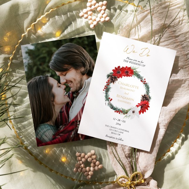 Classic Christmas Modern We Do Photo Wedding Invitation (Creator Uploaded)