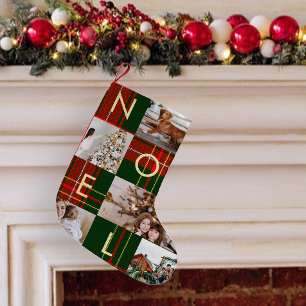Classic Christmas Noel Plaid Photo Collage Holiday Small Christmas Stocking