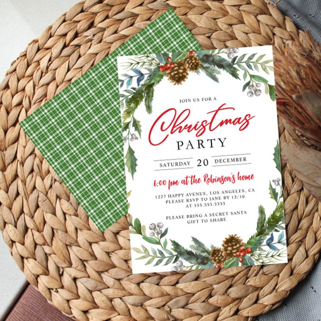 Classic Christmas Party Holly Berries Acorn Invitation (Creator Uploaded)