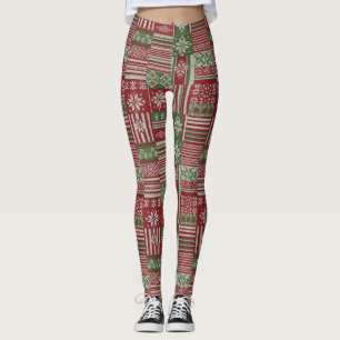 Classic Christmas Patchwork Knit -Red, Green (2) Leggings