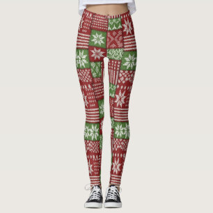 Classic Christmas Patchwork Knit -Red, Green Leggings