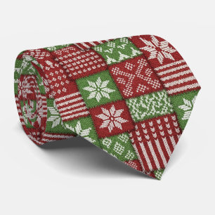 Classic Christmas Patchwork Knit -Red, Green Tie