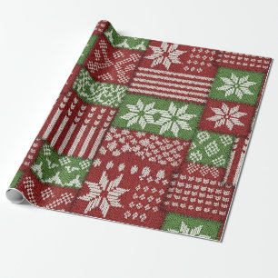 Classic Christmas Patchwork Knit -Red, Green Wrapping Paper