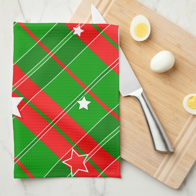 Classic Christmas pattern in red and green Tea Towel (Quarter Fold)