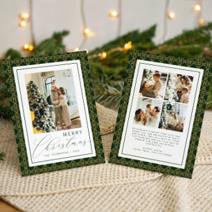 Classic Christmas Photo Green and Yellow Plaid Holiday Card