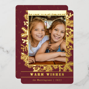 Classic Christmas   Pine & Botanical Photo Custom  Foil Holiday Card