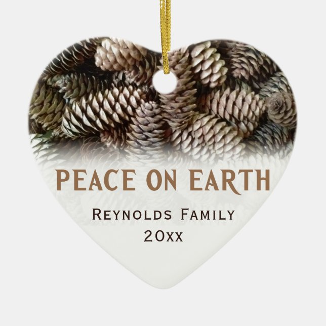 Classic Christmas Pine Cone Peace On Earth Custom Ceramic Ornament (Front)