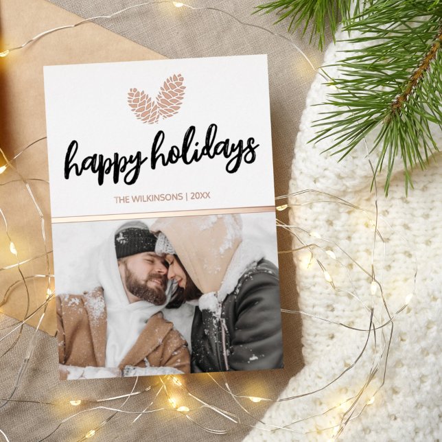 Classic Christmas Pine Cones Photo Foil Holiday Card (Creator Uploaded)