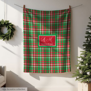 Classic Christmas Plaid Blanket Monogram Holiday