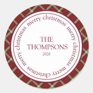 Classic Christmas Plaid Family Round Sticker