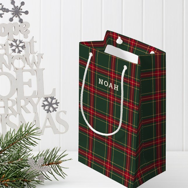 Classic Christmas Plaid Personalised Name Small Gift Bag (Creator Uploaded)