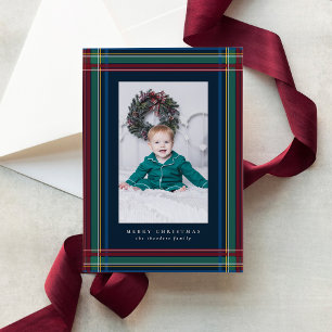 Classic Christmas plaid photo Holiday Card