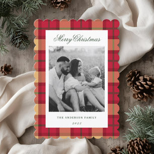 Classic Christmas Plaid Two Sided Family Photo Holiday Card