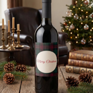 Classic Christmas Plaid Wine Bottle Label