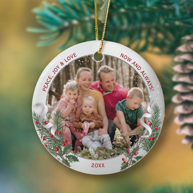 Classic Christmas Plants Silver Frame Family Photo Ornament (Creator Uploaded)