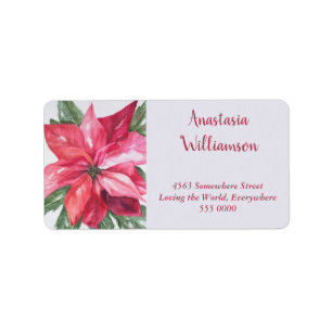 CLASSIC CHRISTMAS  POINSETTIA FLOWER ADDRESS LABEL