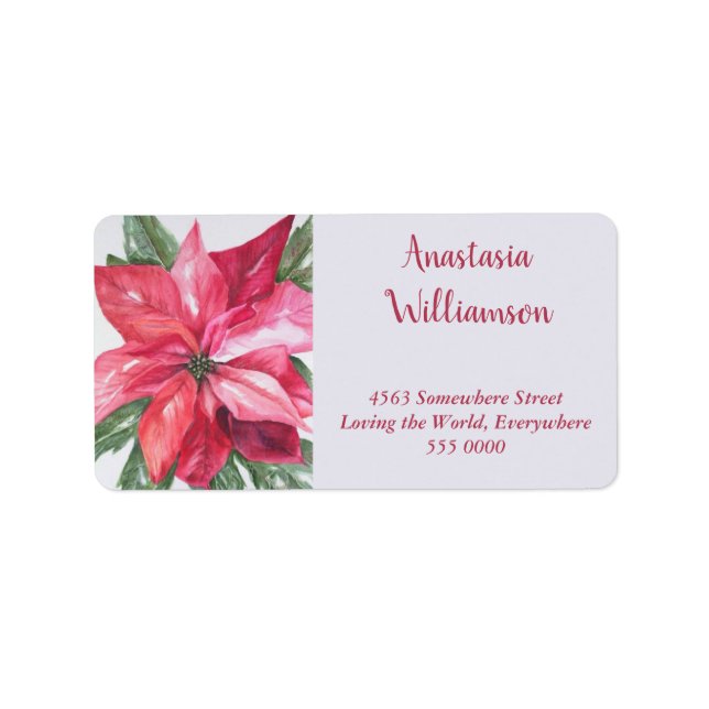 CLASSIC CHRISTMAS  POINSETTIA FLOWER ADDRESS LABEL (Front)