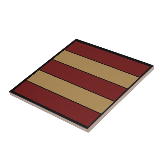 Classic Christmas Red And Gold Stripes  Ceramic Tile (Side)