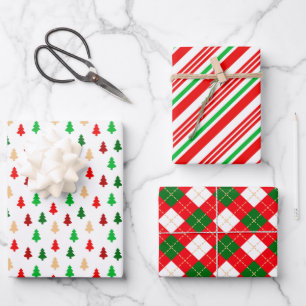 Classic Christmas Red and Green Patterns  Wrapping Paper Sheet