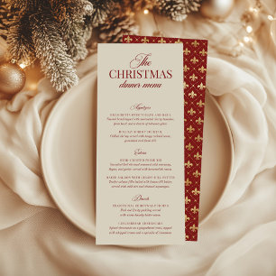 Classic Christmas Red & Gold Foil Imitation Menu Invitation