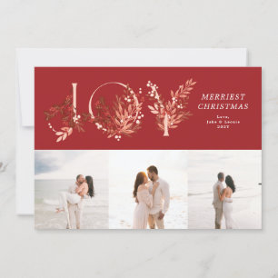Classic Christmas Red JOY 3 Photo Holiday Card