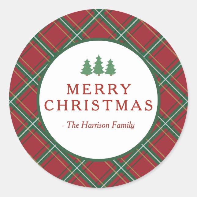 Classic Christmas Red Plaid Tree Sticker (Front)