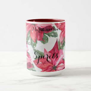 CLASSIC CHRISTMAS RED POINSETTIA FLOWER MUG