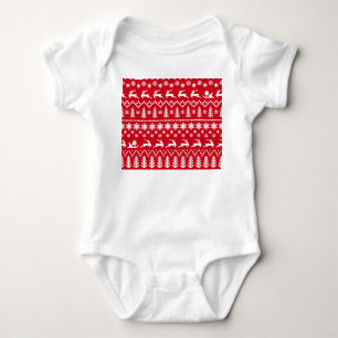 Classic Christmas: Red White Winter Pattern Baby Bodysuit