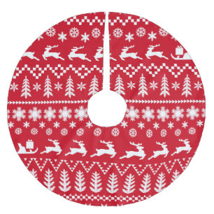 Classic Christmas: Red White Winter Pattern Brushed Polyester Tree Skirt