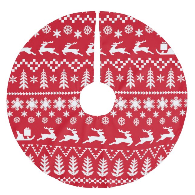 Classic Christmas: Red White Winter Pattern Brushed Polyester Tree Skirt (Front)